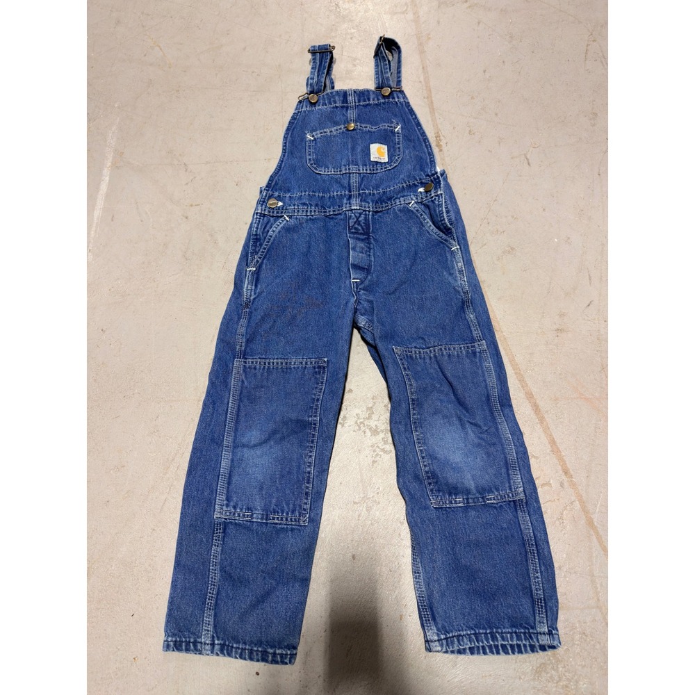 Vintage Carhartt Double Knee Denim Bib Overalls Blue Workwear Small 8 R08 DST